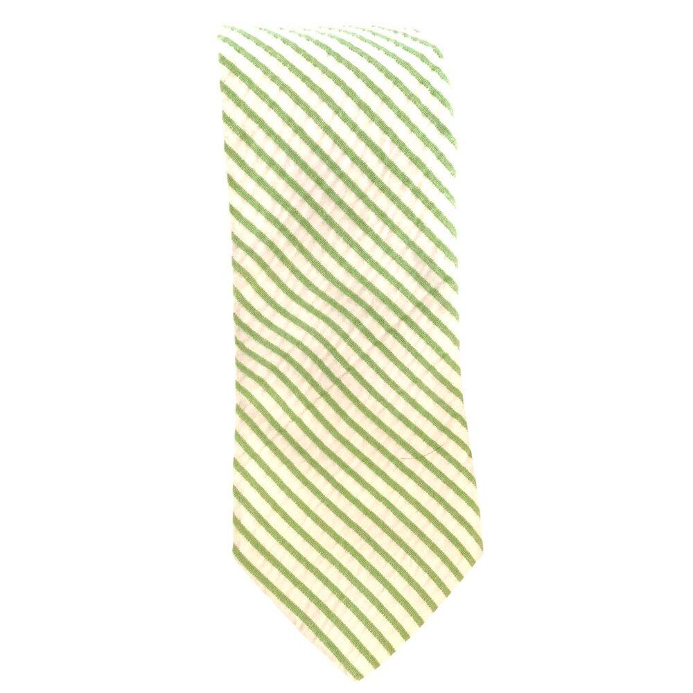 Tom James Mens Tie Green White Stripe 100% Cotton Spring 3.25 x 60 Preppy Easter